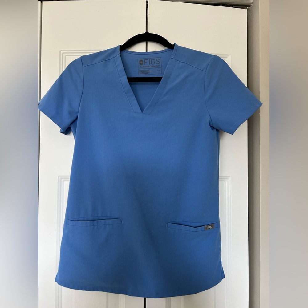 Figs Women's Technical Collection Blue Science Medical Scrub Top Size XXS